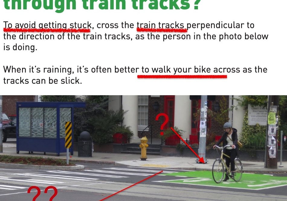 SDOT attempts to show the safest way "through" tracks for people on bikes.